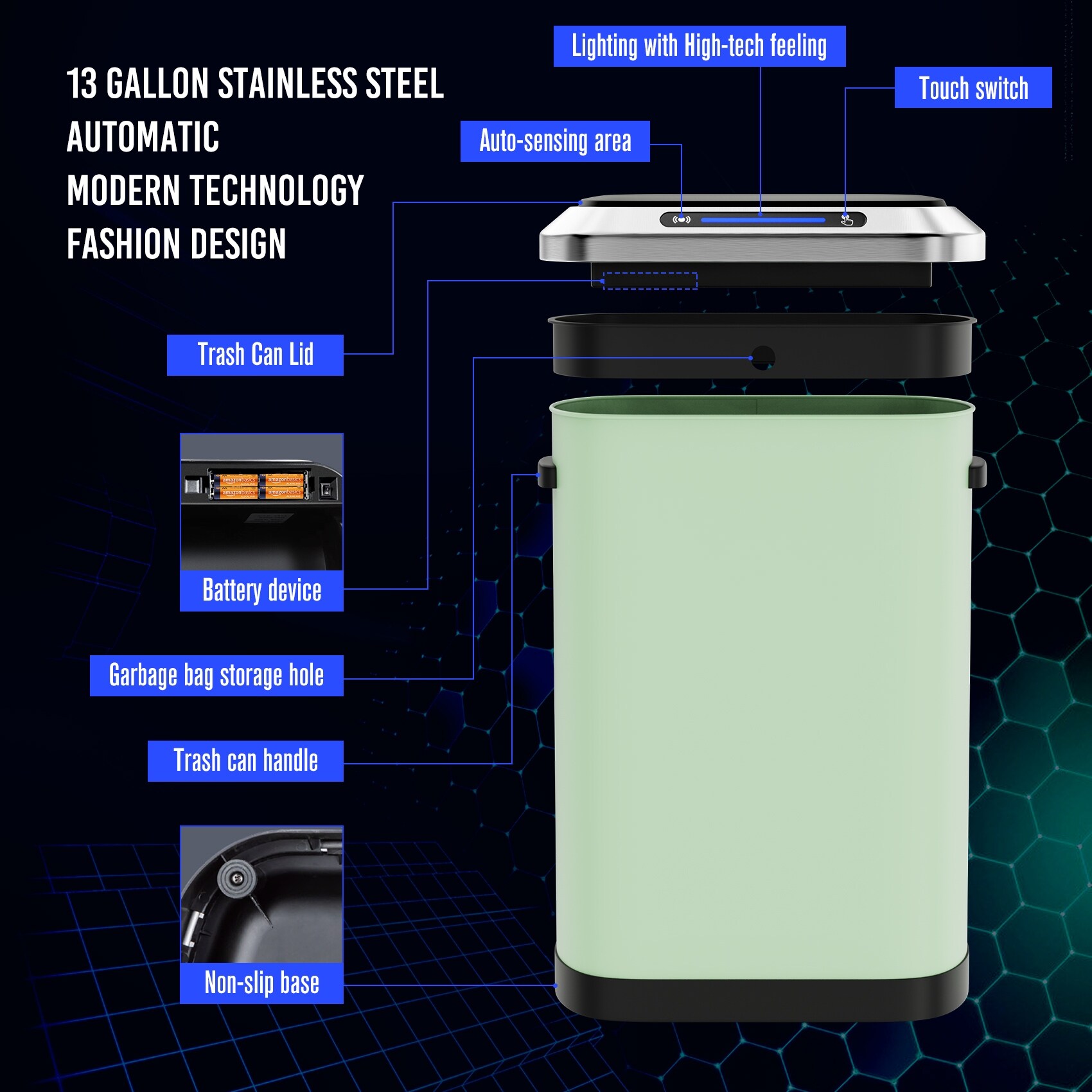 50L Smart automatic Trash Cans - Full Intelligent Sensor -Mint