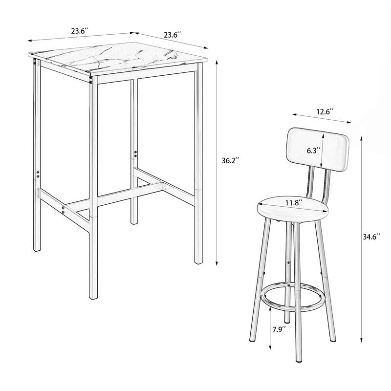 3-Piece Bar table set,equipped with 2 bar stools, with backrest and partition