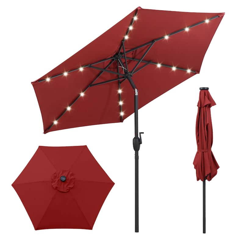 Costway 7.5 ft Solar Powered Patio Umbrella with LED Lights Push