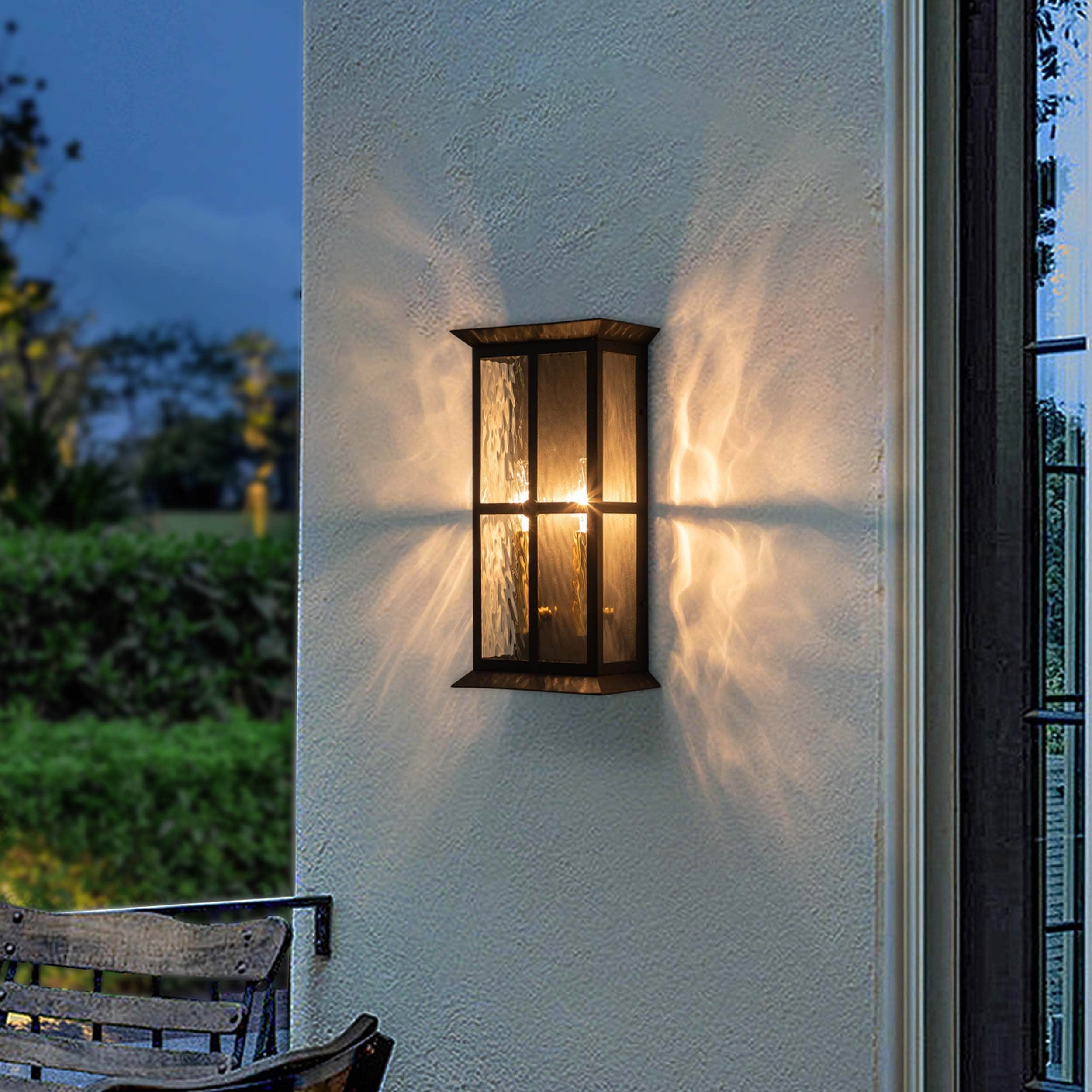2 Light Traditional Candle Waterproof Outdoor Wall Light with Clear Seeded Glass Shade 14.9 in. H x 7.6 in. W x 4.3 in. D Bed Bath Beyond 37592613
