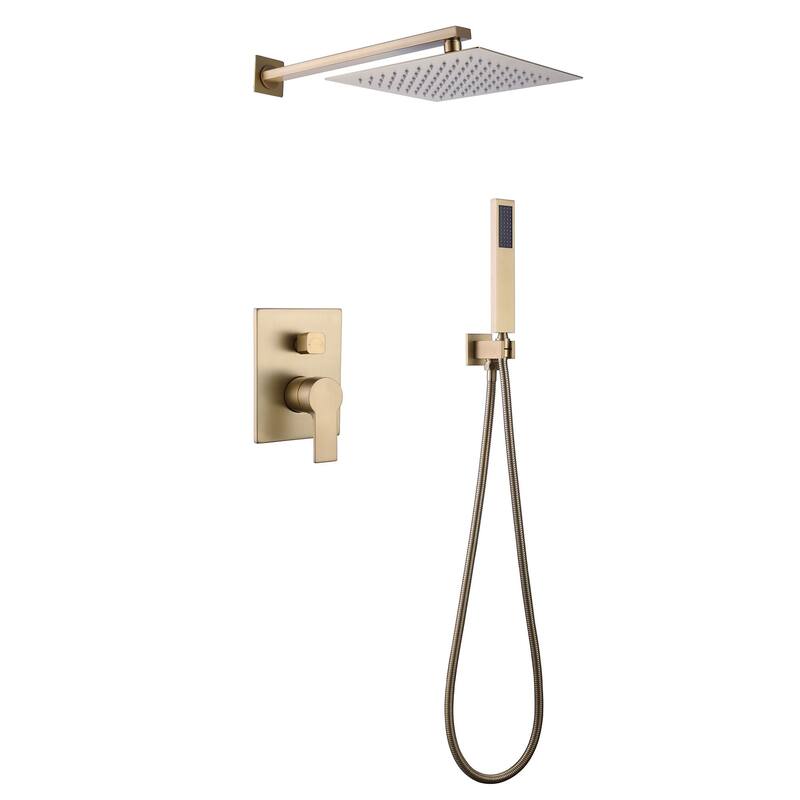 Brushed Gold Square Double Handle Bathroom Shower Set with Balance Valve