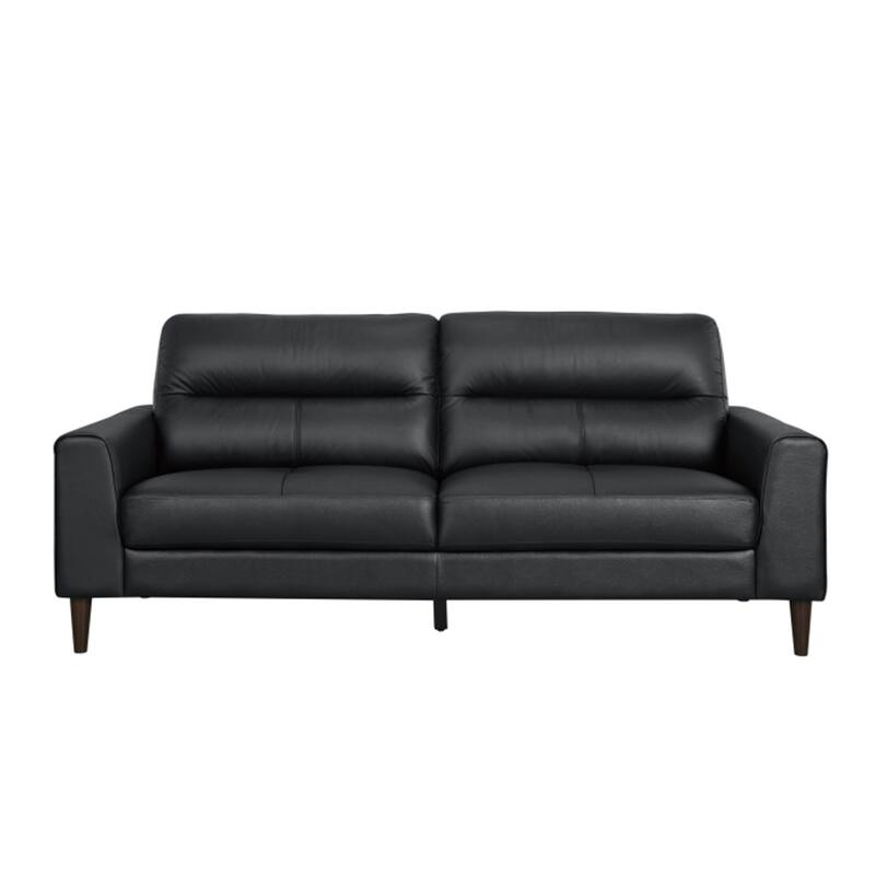 Willow 76 Inch Sofa, Plush Black Top Grain and Faux Leather, Solid Wood