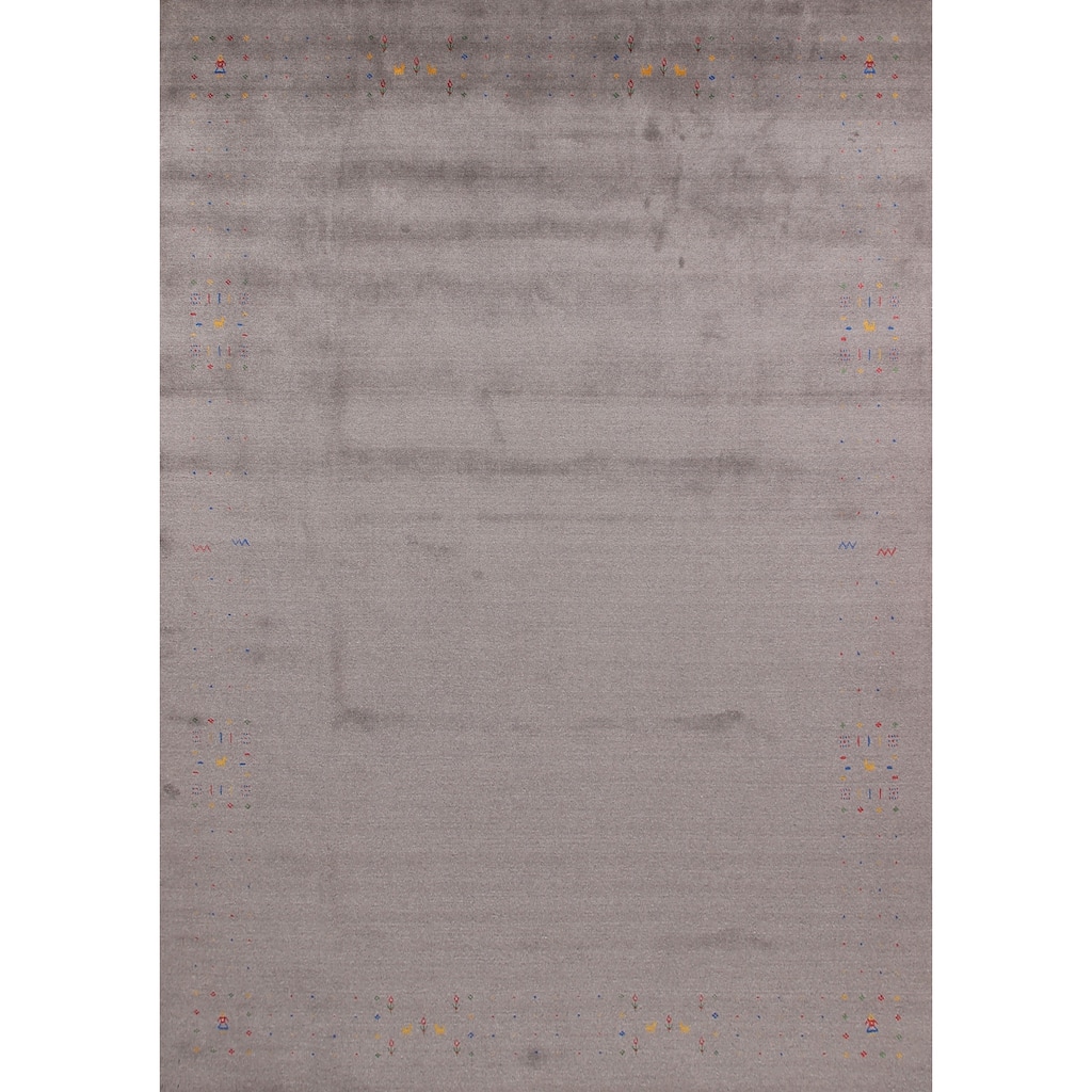 Gray Tribal Gabbeh Oriental Handmade Wool Carpet - 9'0" x 12'0"