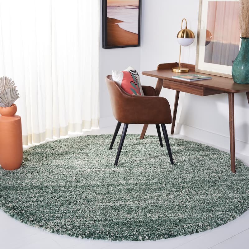 SAFAVIEH Hudson Shag Justine Modern 2-inch Thick Rug - 7' Round - Green/Ivory - Round