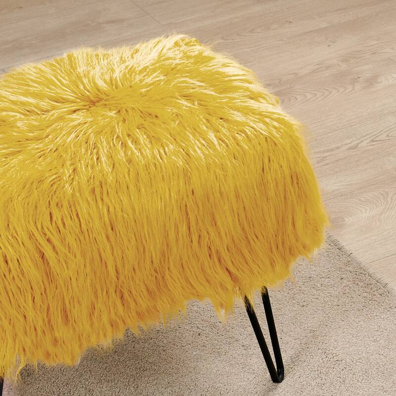Mongolian Fauxfur Ottoman