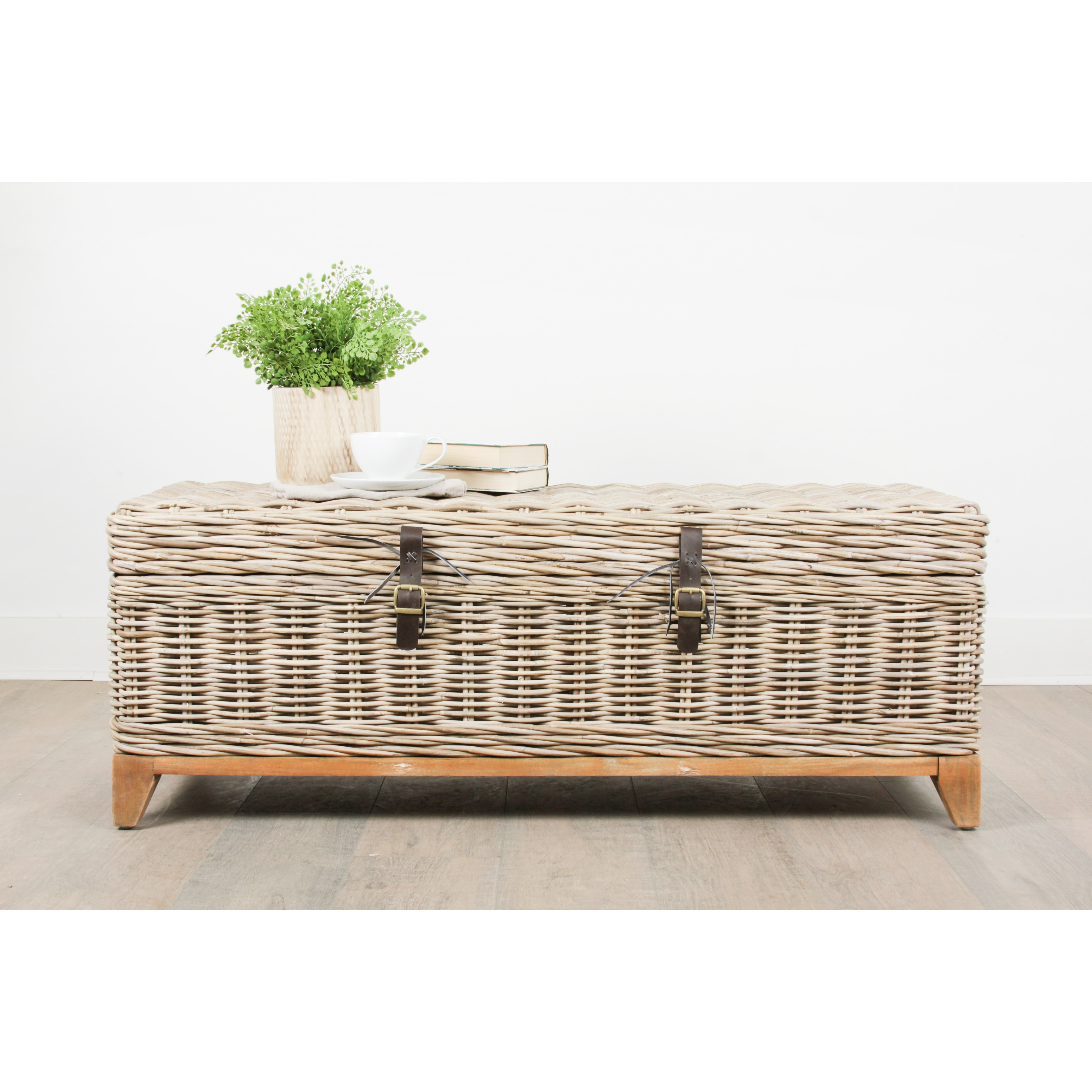 Grey Washed Rattan Storage Coffee Table by East at Main