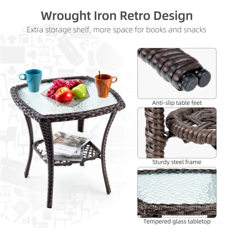 Outdoor 3 Pieces Wicker Patio Bistro Set with Premium Fabric Cushions for Yard