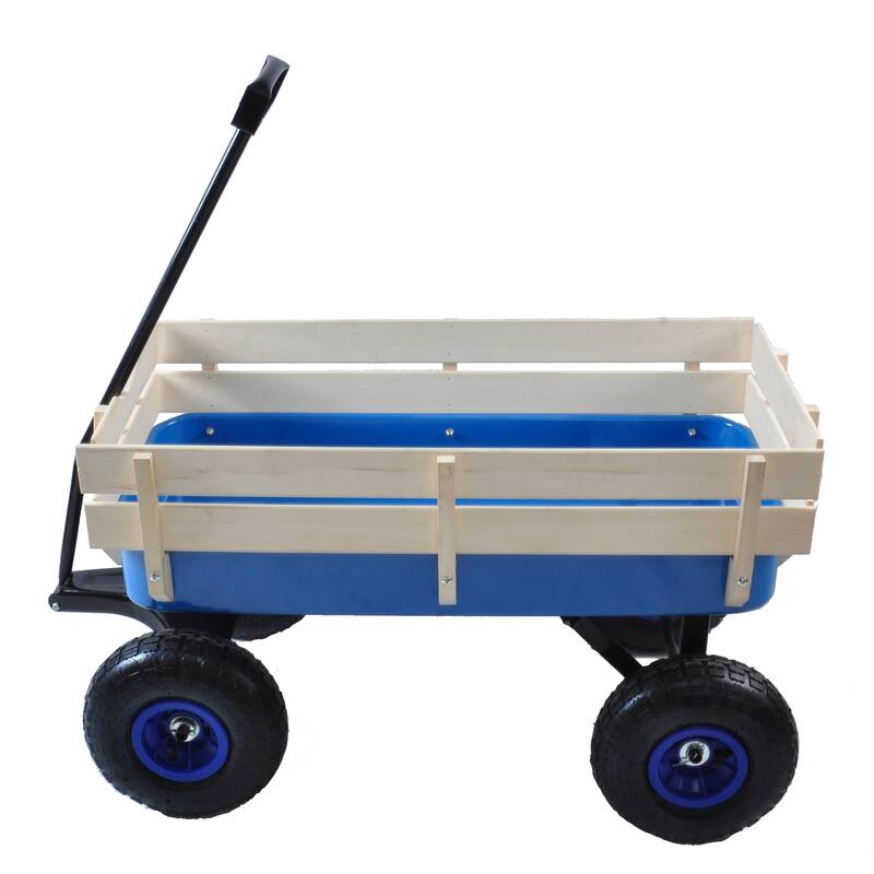 All-Terrain Garden Utility Wagon - Removable Wooden Sides, Steel Bed, 10-Inch Air Tires, and Foldable Handle