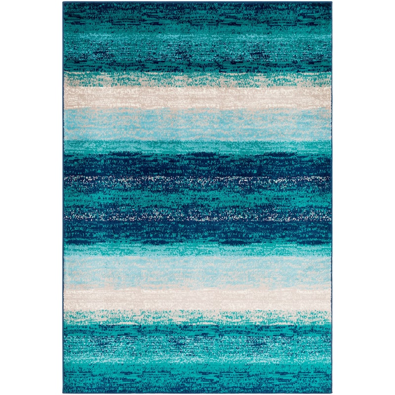 Nurzhan Teal Contemporary Striped Area Rug - 8'10" x 12'9" - 8'10" x 12'9"