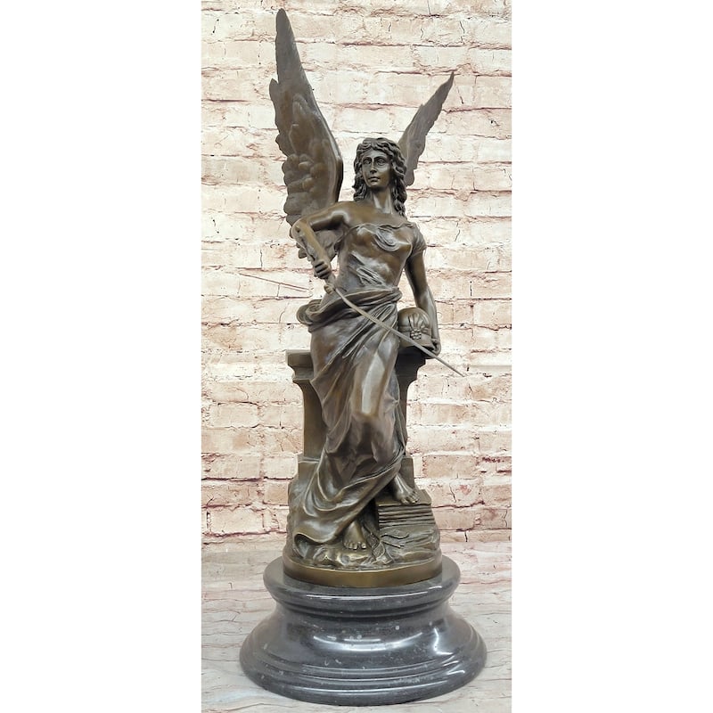 Winged Nike Goddess Of Victory Angel W/ Sword Bronze Sculpture Statue