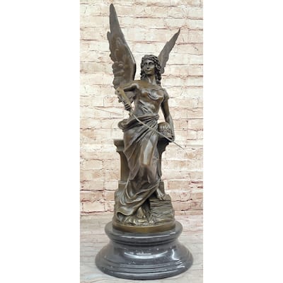 Winged Nike Goddess Of Victory Angel W/ Sword Bronze Sculpture Statue