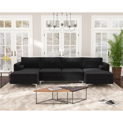 Modern U-Shaped Sectional Sofa with 2 Pillows, Upholstered Couch with Elegant Velvet for Living Room Apartment