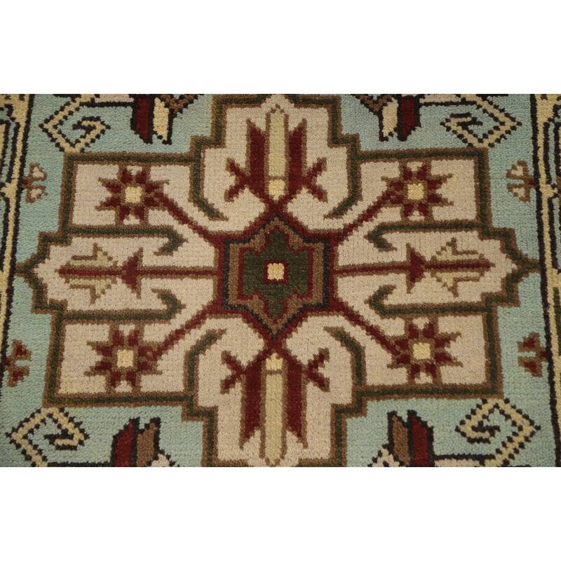 Hand Knotted Oriental 100% Wool Carpet Traditional Geometric Navy Blue & Blues Kazak Runner Rug - 7' 11'' X 2' 6''
