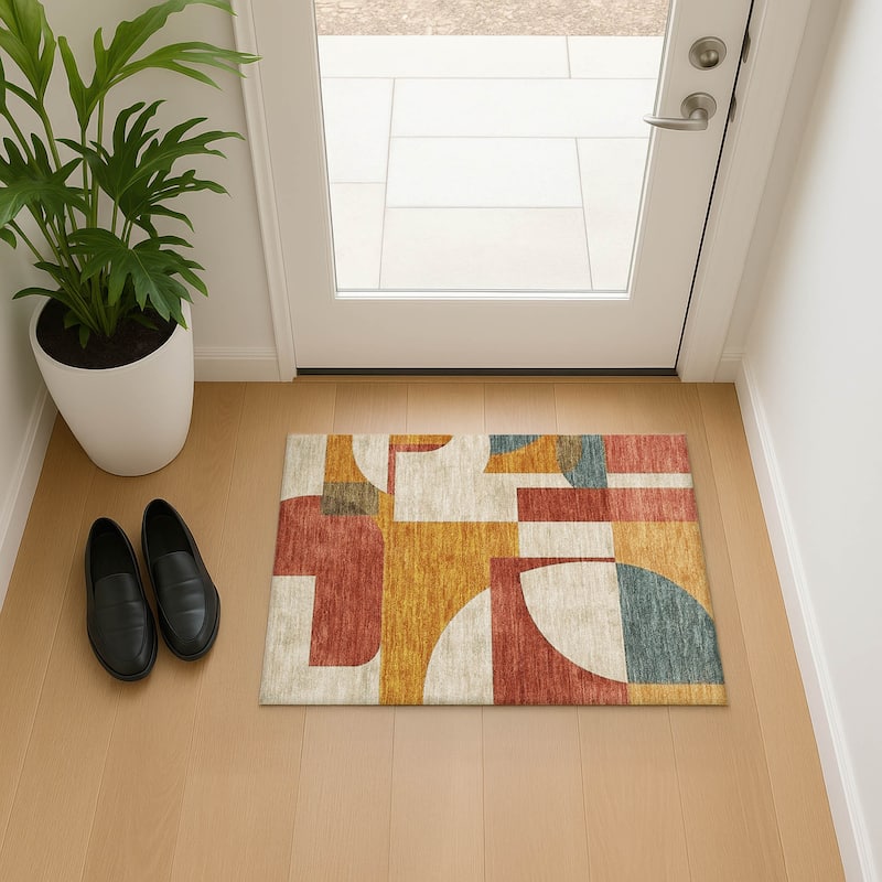 Premium Washable Super Soft Geo Modern Mayfield Rug - Coral - 1'8" x 2'6"