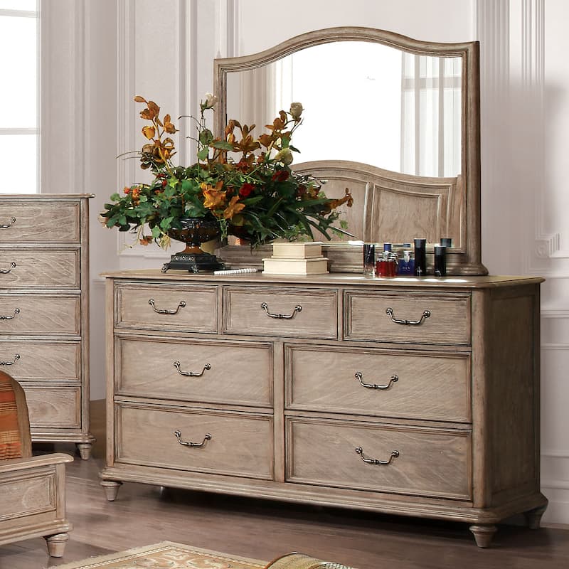 Fusi Rustic Natural Tone Wood 7-Drawer 2-piece Dresser and Mirror Set by Furniture of America - Rustic Natural Tone