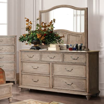 Fusi Rustic Natural Tone Wood 7-Drawer 2-piece Dresser and Mirror Set by Furniture of America