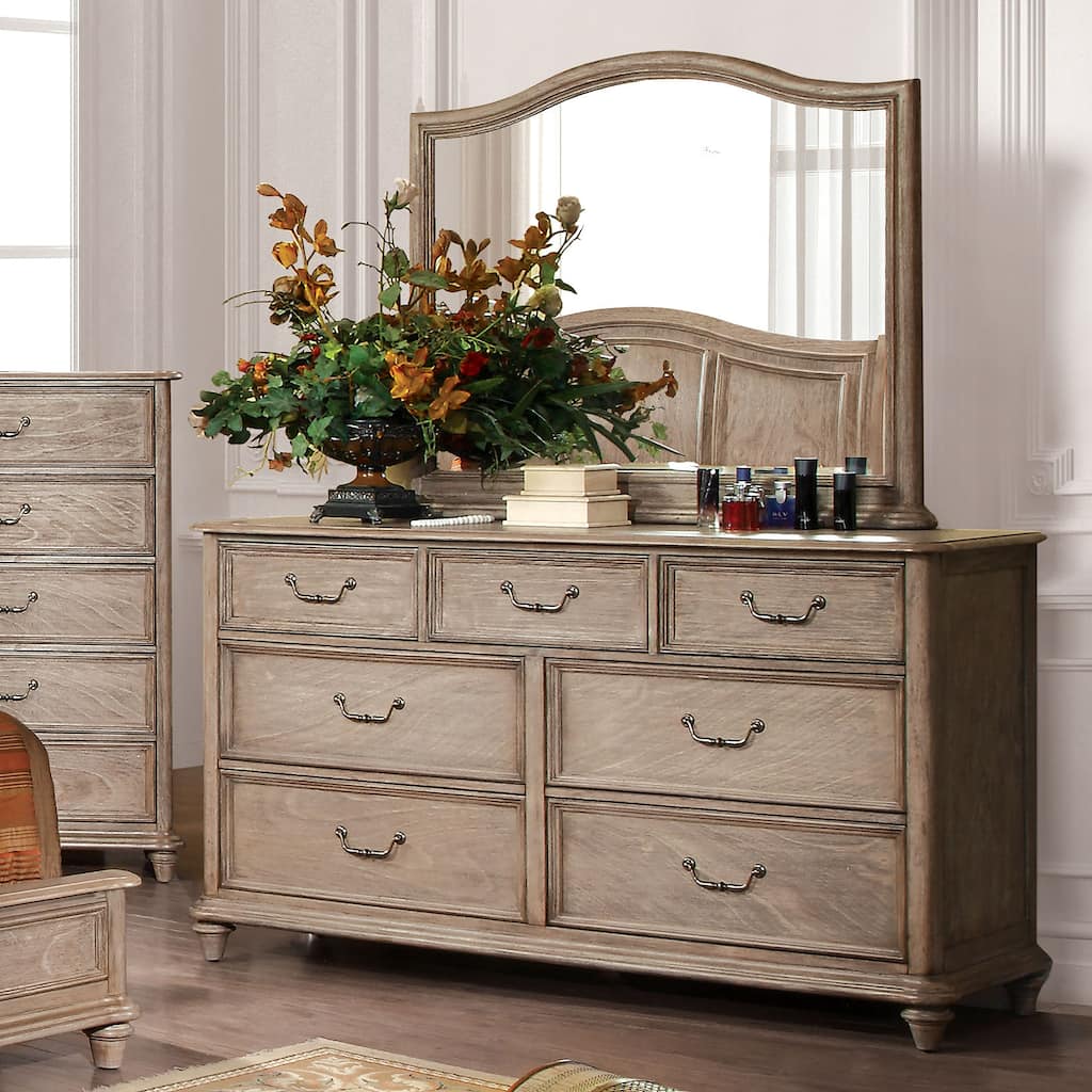 Fusi Rustic Natural Tone Wood 7-Drawer 2-piece Dresser and Mirror Set by Furniture of America