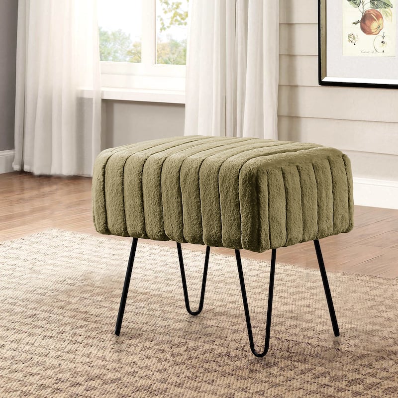 Serenta SuperMink Fauxfur Ottoman Bench - 19" x 13" x 17" - Olive