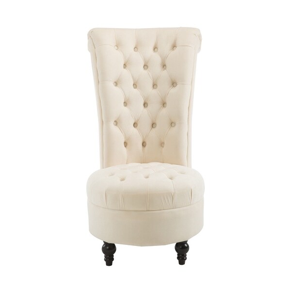 Cream Tufted High Back Plush Velvet Upholstered Accent Low Profile