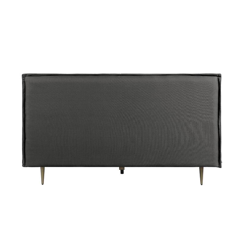 Top Grain Leather Bed with Metal Legs in Gray Finish