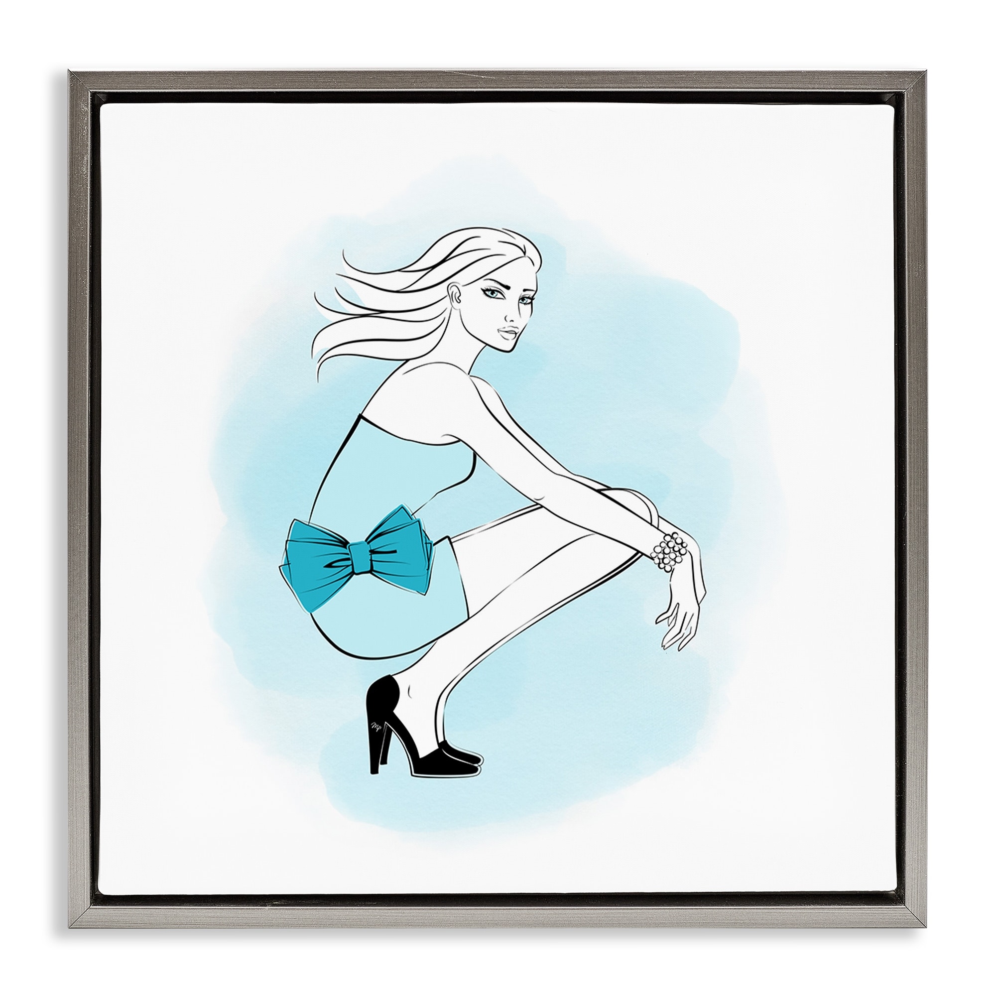 Stupell Girl with Blue Bow Framed Floater Canvas Wall Art Design By Martina Pavlova