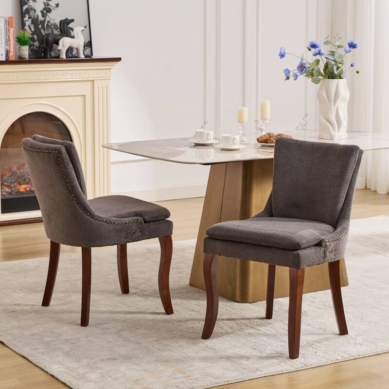 Modern Double-layer Dining Chairs Set of 2 - Gray Chenille