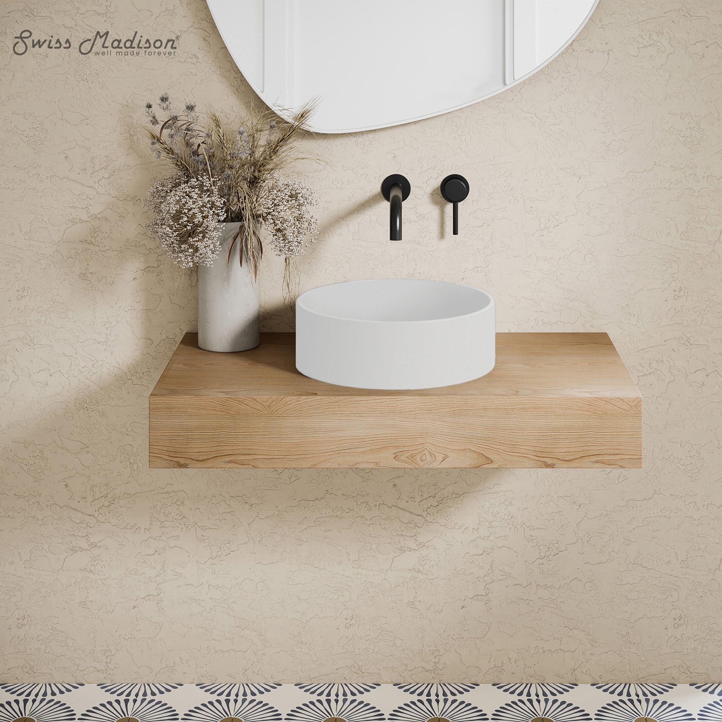 Lisse 14.5" Concrete Round Vessel Sink In Matte White - 14.5