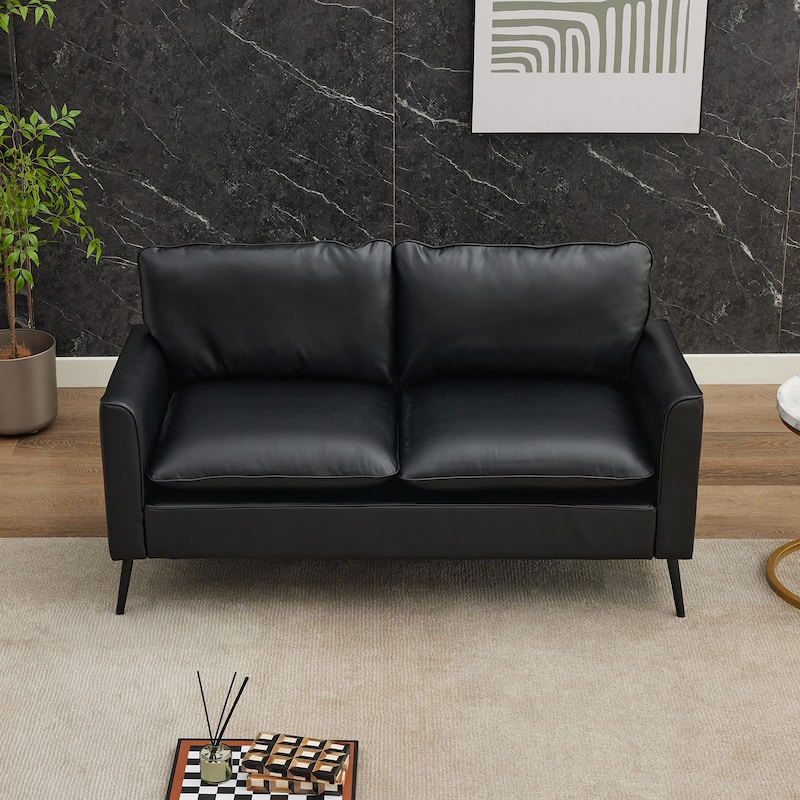 57" Faux leather Loveseat Sofa with Metal Legs