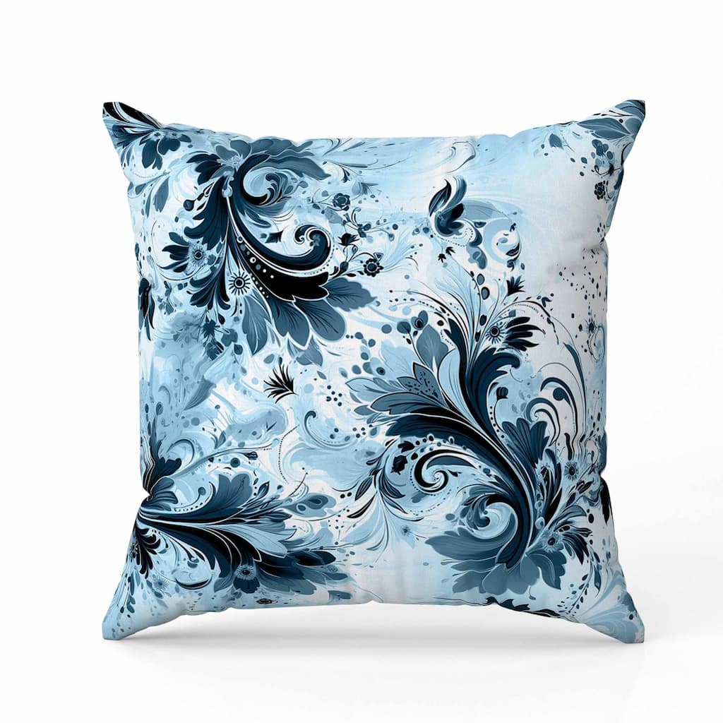 Motif Whirlwinds Indoor/Outdoor Reversible Throw Pillow Blue and Black