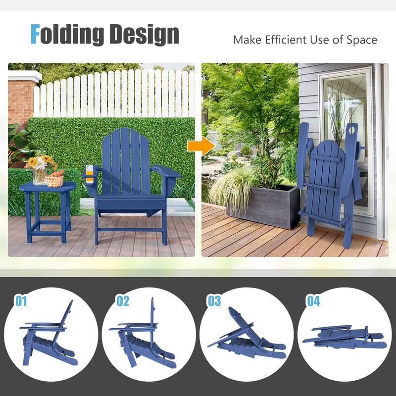 Gymax 2 PCS Patio Folding Adirondack Chair Side Table Cup Holder HDPE