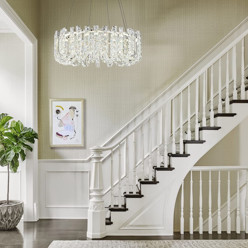 1/2-Tier Dimmable Chrome Crystal LED Drum Chandelier