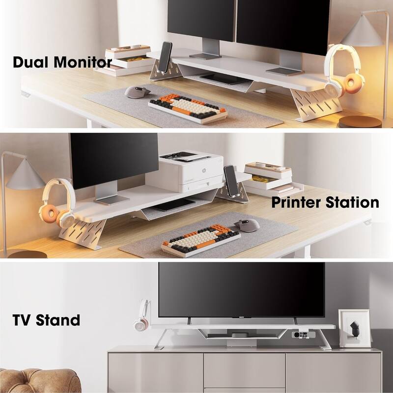 Fenge Dual Monitor Stand Riser, 31.5 inch Long Monitor Stand for Desk - 31.5 x 9.2 x 3.9 inches