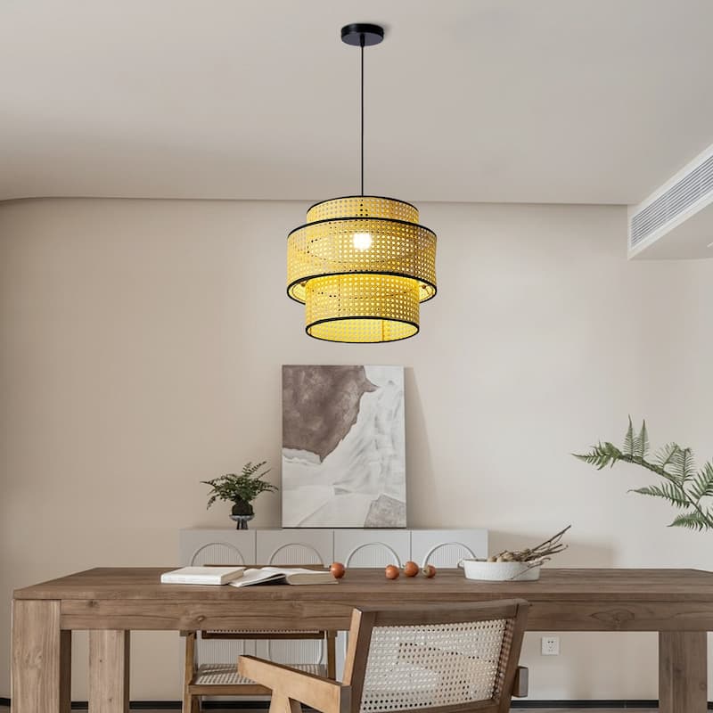 "Contemporary Bamboo Basket Pendant Light"/Woven Lighting/Rattan natural/Wicker Handmade/Cane ceiling Light