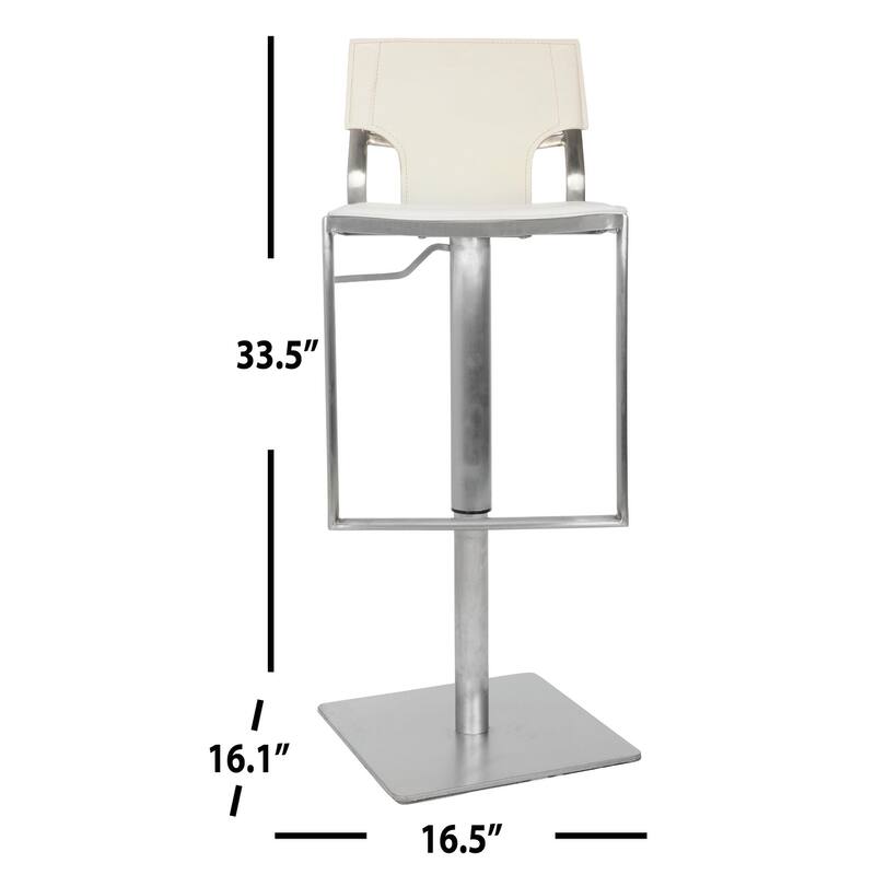 SAFAVIEH Beeke White Leather Seat Stainless Steel Adjustable 22-32 Inch Modern Bar Stool - 17" W x 16" D x 34" H - 17Wx16Dx34H