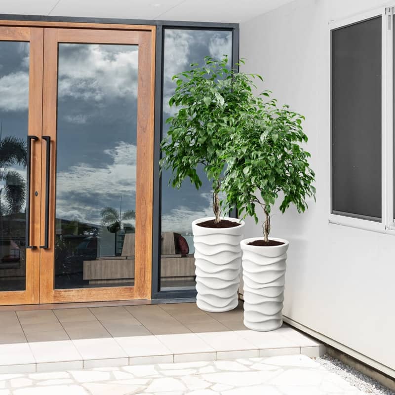 Modern Tall Planters – Set of 2, Stylish MgO Flower Pots for Indoor/Outdoor, White/Black - N/A