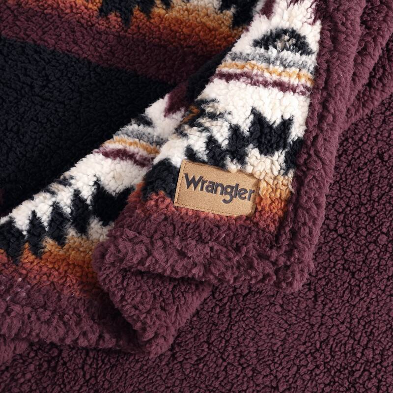 Wrangler Mountain Fog Printed Sherpa Brown Throw Blanket