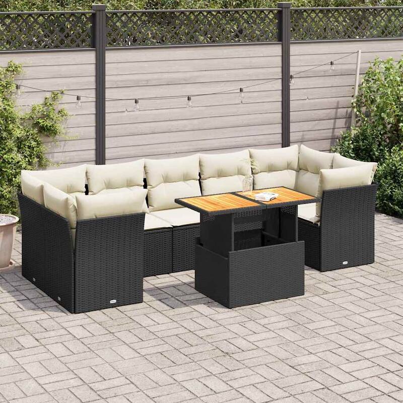 vidaXL Patio Sofa Set with Cushions Lounge Sofa Sections 8 Piece Poly Rattan - 21.7 x 39.4 x 28.7 - Black and cream