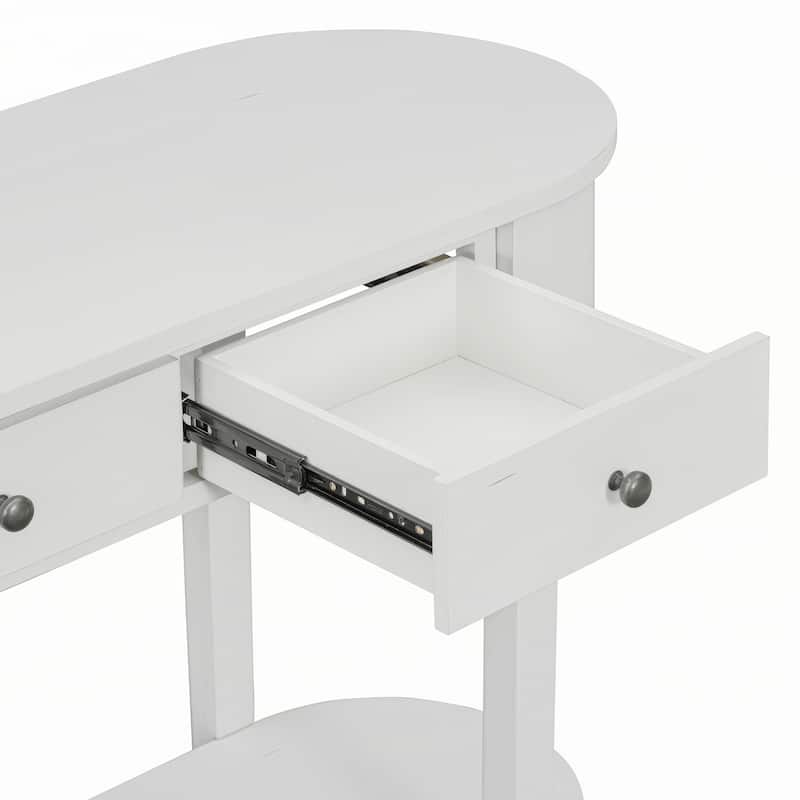 Retro Console Table with Curved Design,Antique White