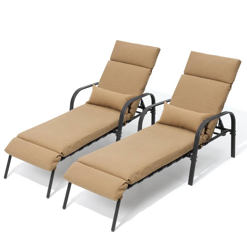 Pellebant 2PCS Adjustable Outdoor Chaise Lounge Chairs with Cushion and Pillow