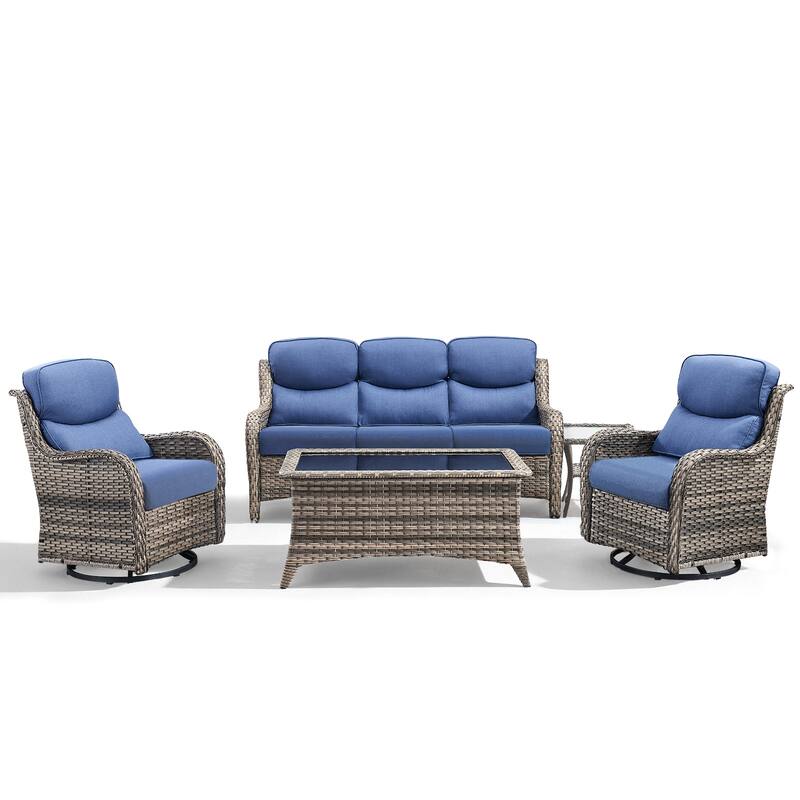 Meyreso 5-Piece Wicker Outdoor Patio Conversation Set with 5-Inch Thick Olefin Cushions