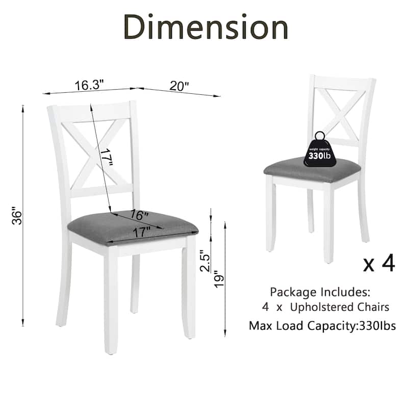 GDFStudio - Savoy Farmhouse Linen Upholstered Ergonomical Wooden Dining Chairs Set, Padded Seat & Non-slip Feet Pads, Set of 4