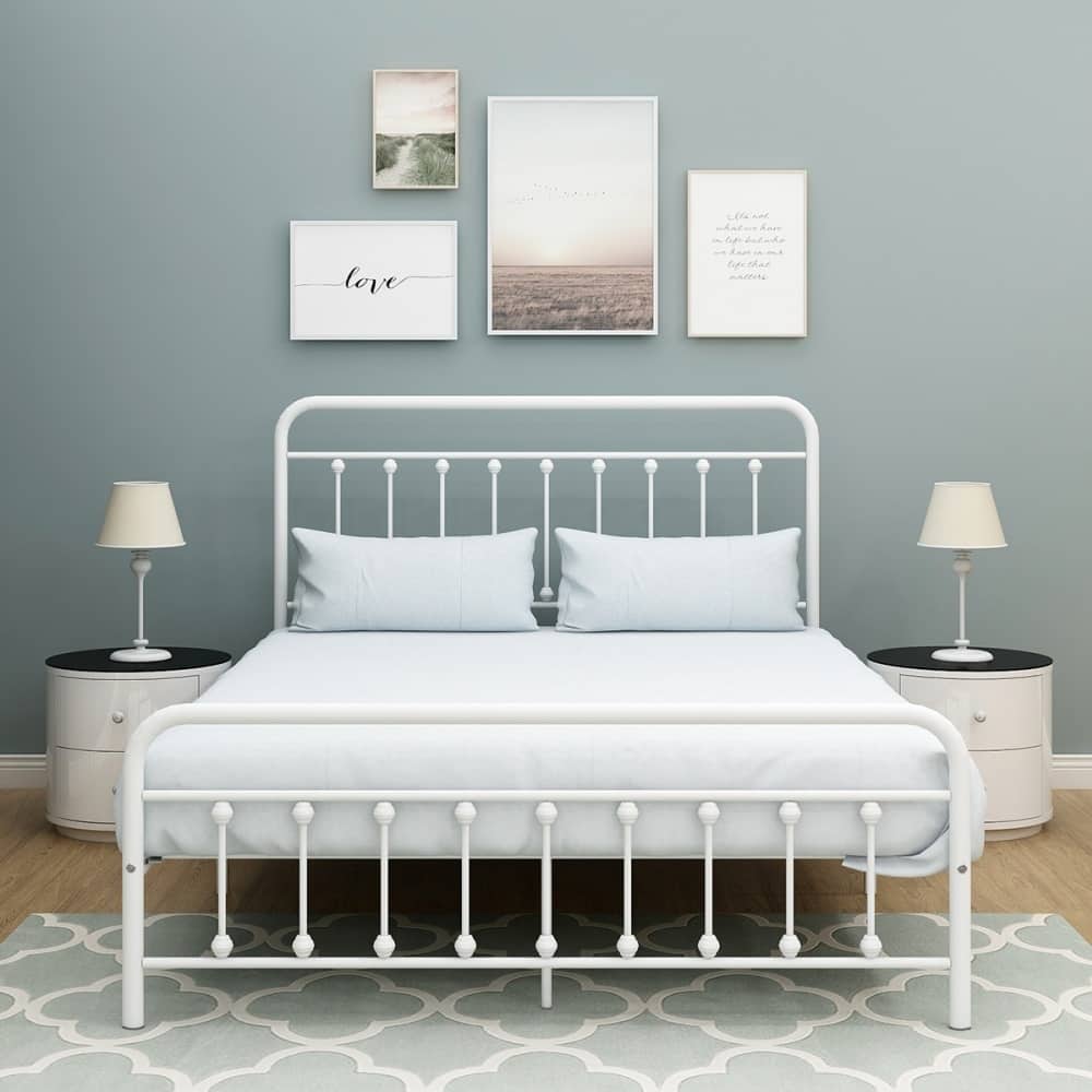Metal Platform Bed Frame with Victorian Style Headboard,Footboard and Under Bed Storage