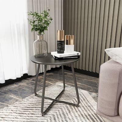 Patio Side Tables for Outside, Small End Table Accent Table Metal Round for Deck Garden Porch Balcony Yard Lawn