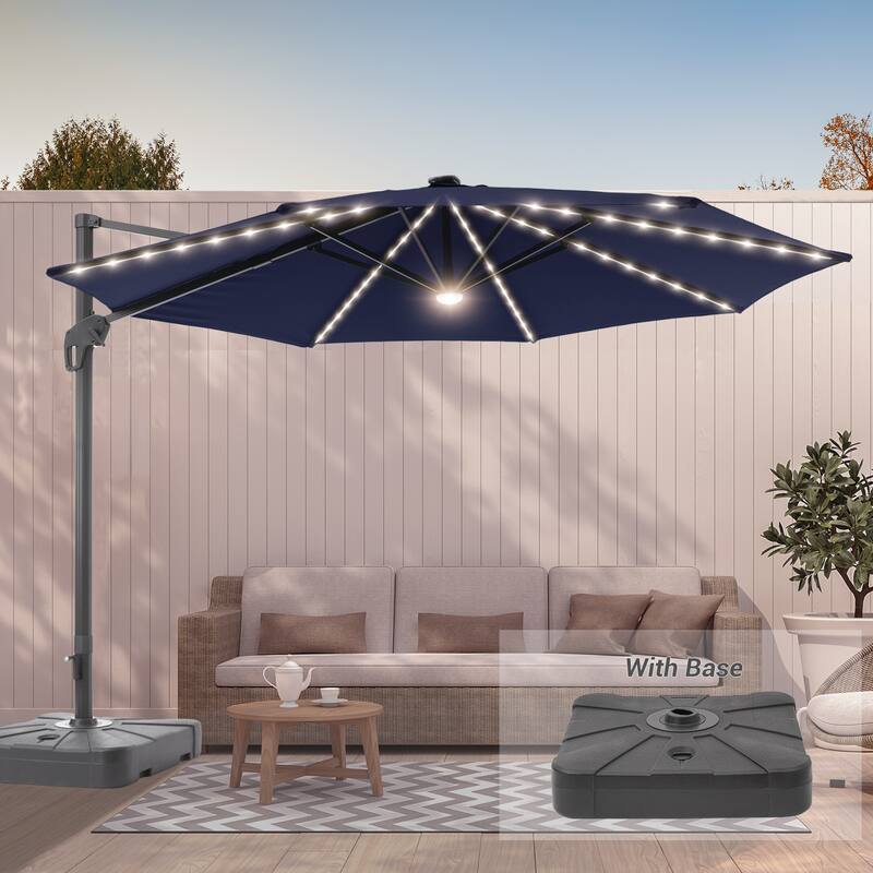 LIVOOSUN 11FT Huge Patio LED offset umbrella Cantilever Umbrella - Blue