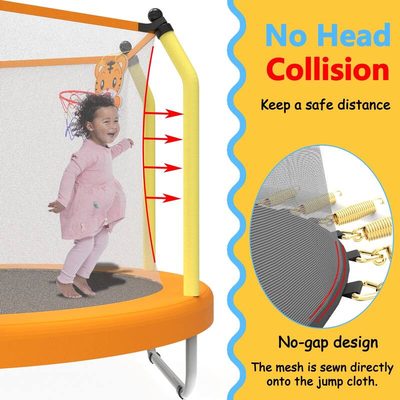55-inch Trampoline for Kids Indoor & Outdoor Small Toddler Trampoline with Basketball Hoop
