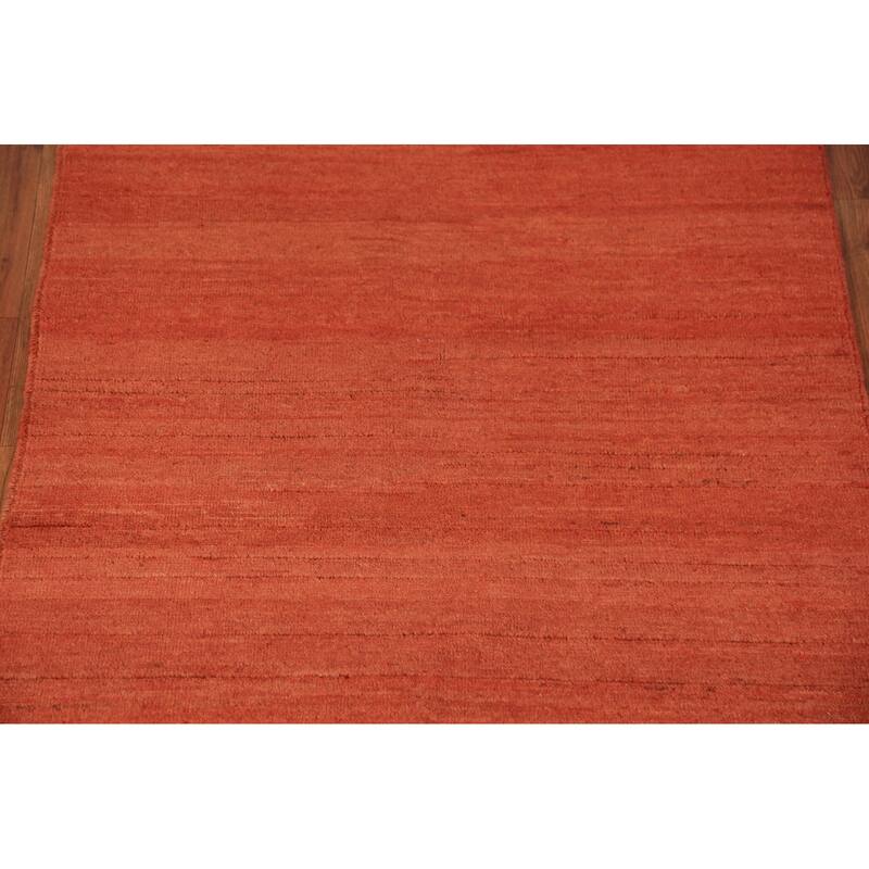 Stripe Orange Gabbeh Modern Rug Handmade Wool Carpet - 3'5" x 4'10"