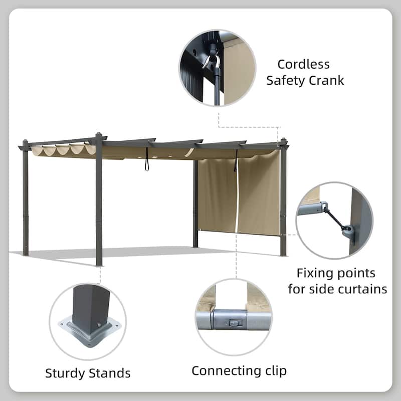Aoodor Outdoor Pergola with Aluminum Frame & Retractable Canopy