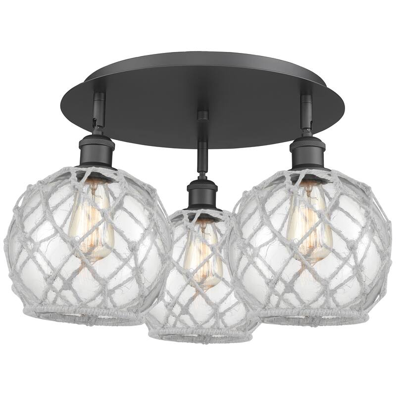 Innovations Lighting Endless Possibilities Ballston - Farmhouse Rope - 3 Light 20" Flush Mount - Clear Glass with White Rope/Matte Black