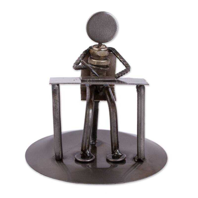 NOVICA Upcycled metal auto part sculpture, 'Artist'
