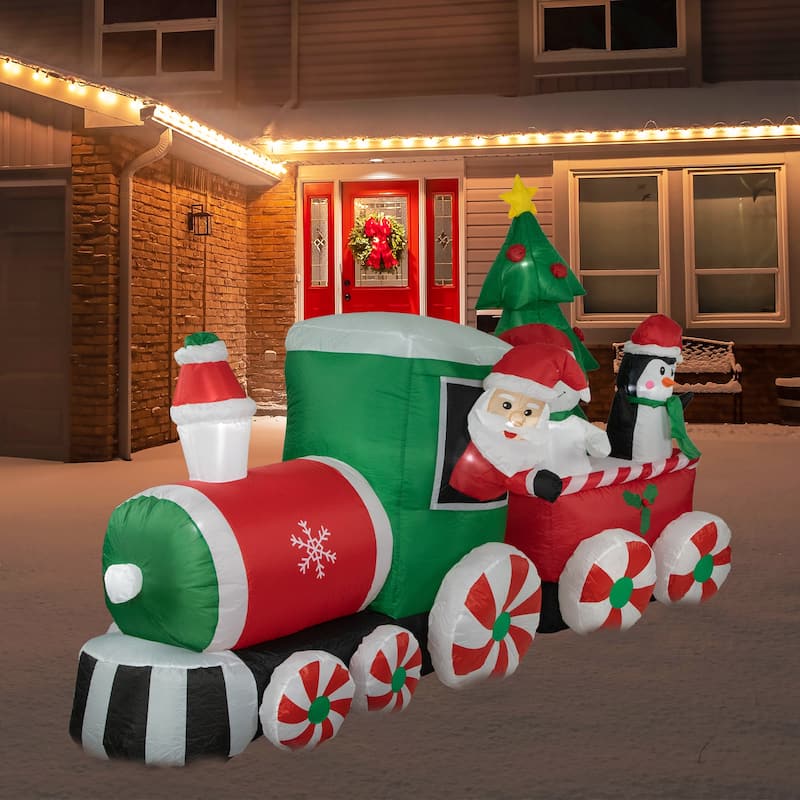 8' Inflatable Train With Santa Friends Outdoor Christmas Decoration - Red